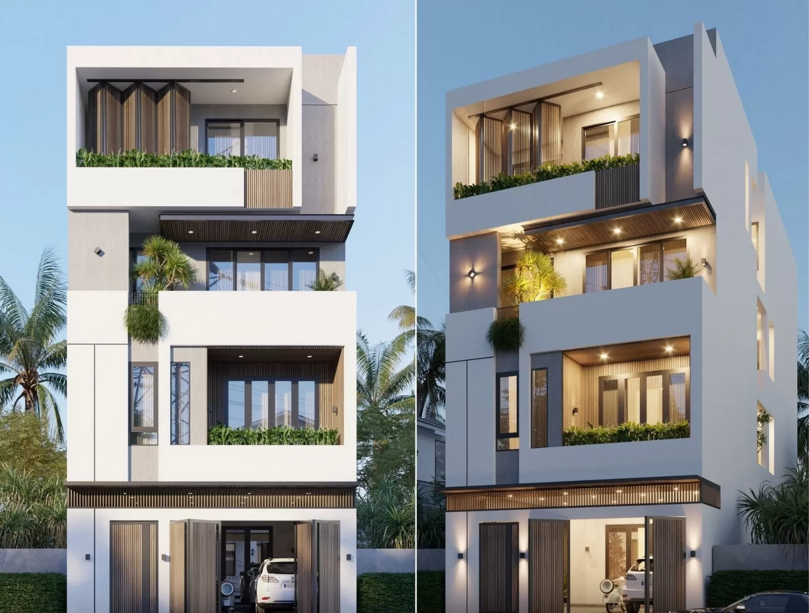 Thiết kế nhà hiện đại 4 tầng thu hút với đường khối vuông vắn, sắc nét