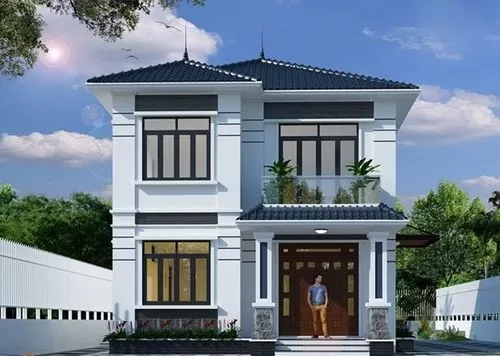 Thiết kế nhà vuông 2 tầng 100m2 với mái nhật sang trọng
