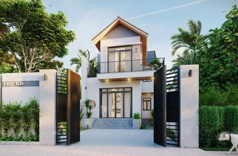 Mẫu nhà 2 tầng 5x15m với mái thái độc đáo