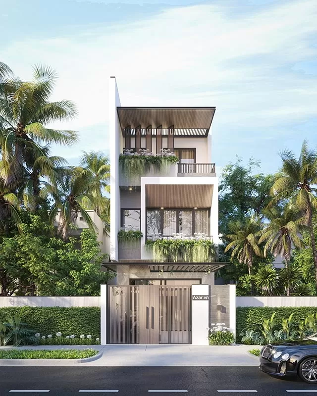 Mẫu nhà 3 tầng 5x18m mái bằng nhiều cây xanh thoáng mát