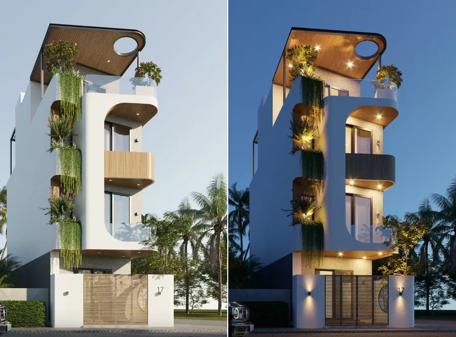 Ngôi nhà 5x18m 3 tầng 1 tum đẹp nổi bật cả ngày lẫn đêm