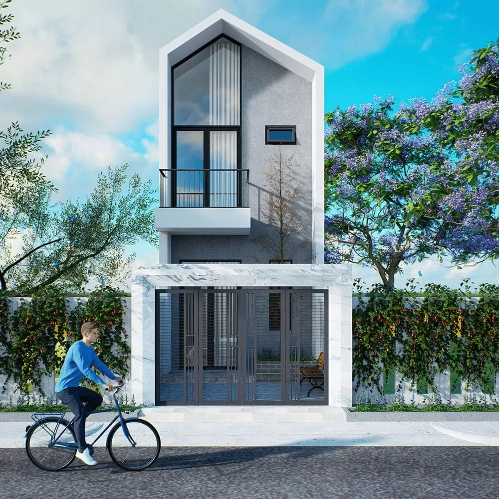 Nhà phố 5x15m mái lệch với mặt tiền được thiết kế đơn giản, gọn gàng