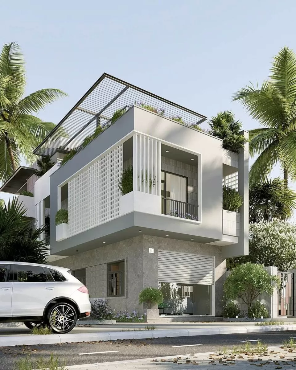 Sân thượng của mẫu nhà phố hiện đại 2 tầng giúp gia đình có không gian thư giãn tuyệt vời