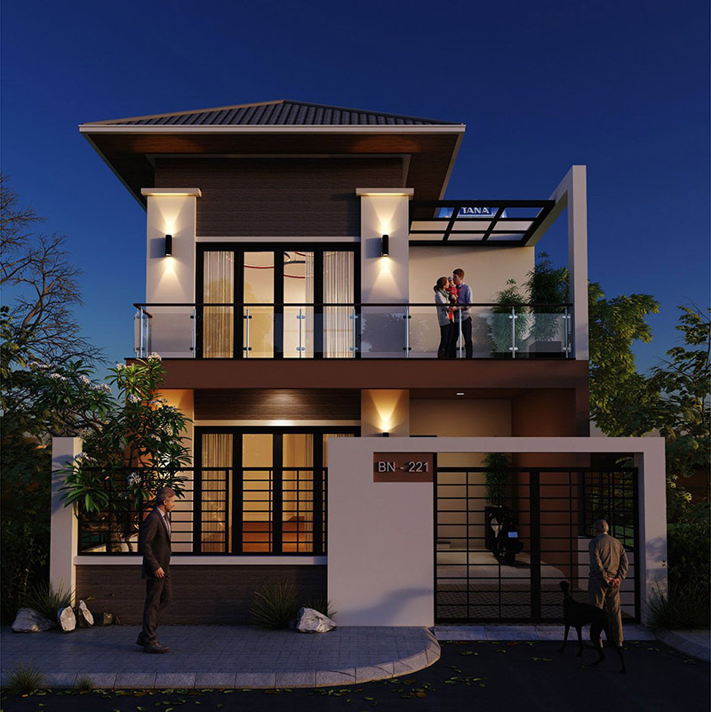 Hệ mái nhật tạo cảm giác ấm cúng của căn nhà 2 tầng 5x15m
