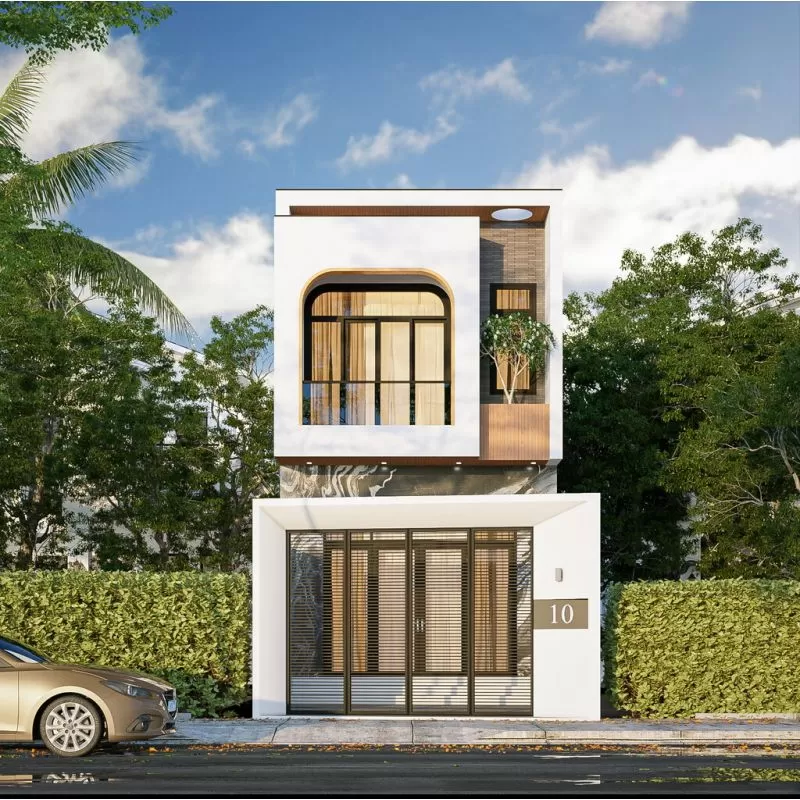 mẫu nhà phố 2 tầng 5x15m mái bằng 2 phòng ngủ