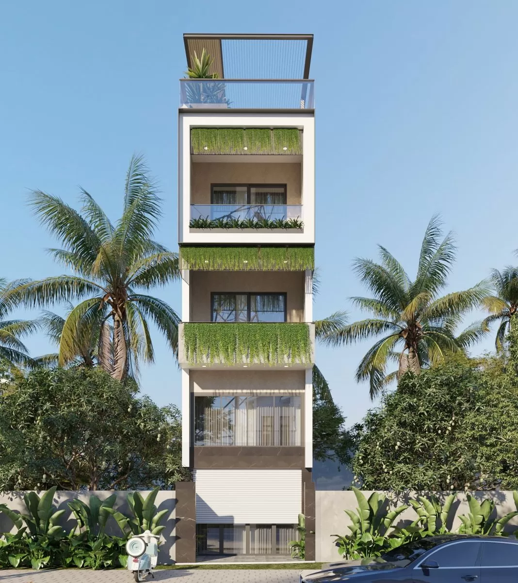 Mẫu nhà 5 tầng 60m² tối giản