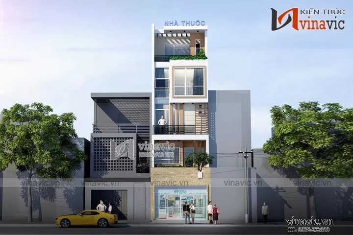 Mẫu thiết kế nhà phố 5 tầng đẹp kết hợp kinh doanh