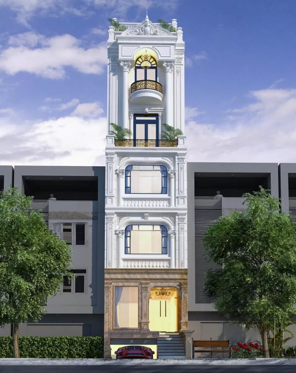 Mẫu nhà tân cổ điển 5x20m có tầng hầm
