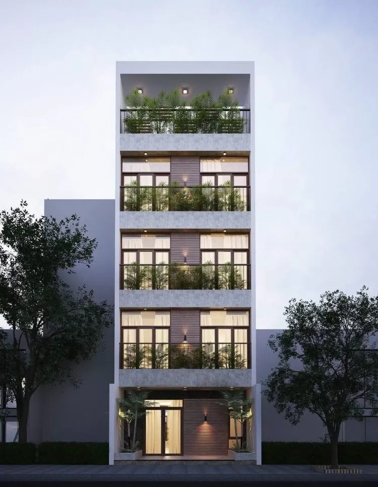 Thiết kế nhà phố 5 tầng nhiều cây xanh đẹp mắt