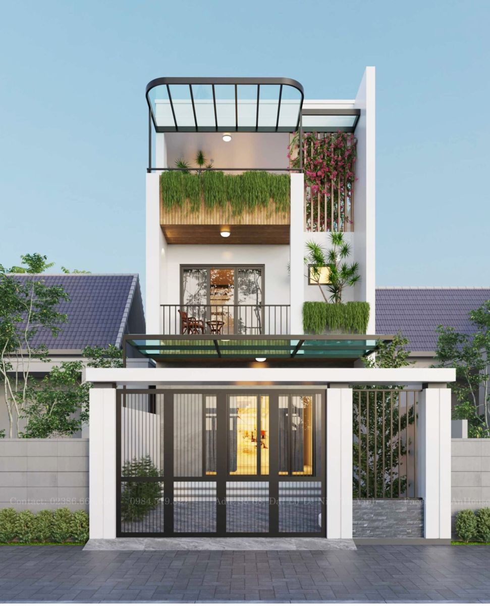 Mẫu Nhà hiện đại 2 tầng 5x15m có 1 tum rộng