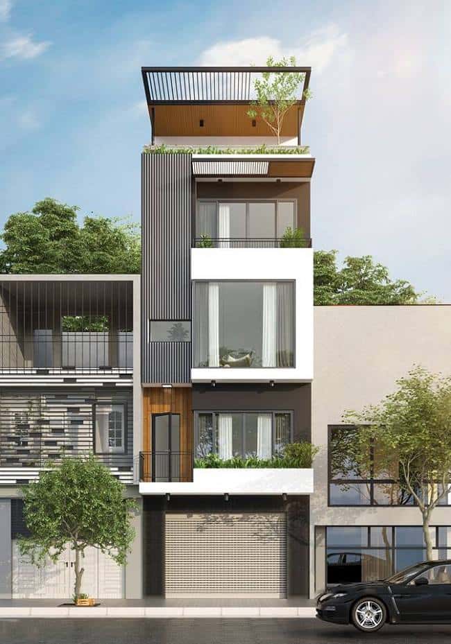 Mẫu nhà phố 5 tầng 5x15m có hệ cửa kính giúp đón ánh sáng tự nhiên dễ dàng