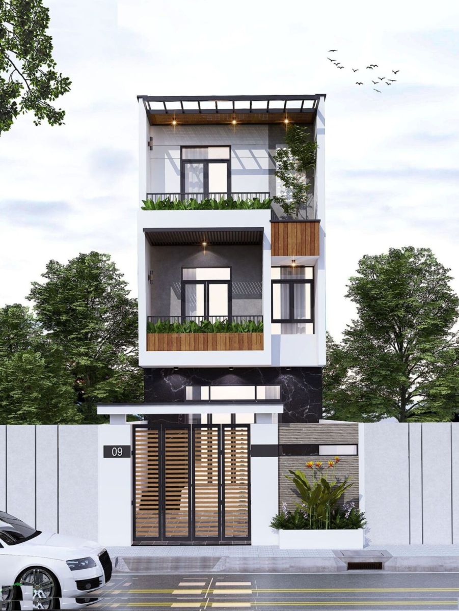 Thiết kế mặt tiền nhà 6x20m 3 tầng quý phái, sang trọng