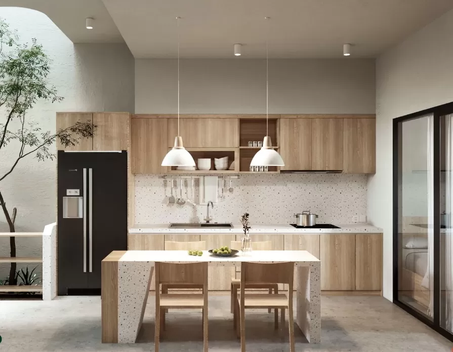 Nội thất phòng bếp nhà 2 tầng 6x16m