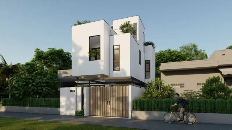 Thiết kế nhà 2 tầng có phòng thờ tầng 2​ hiện đại