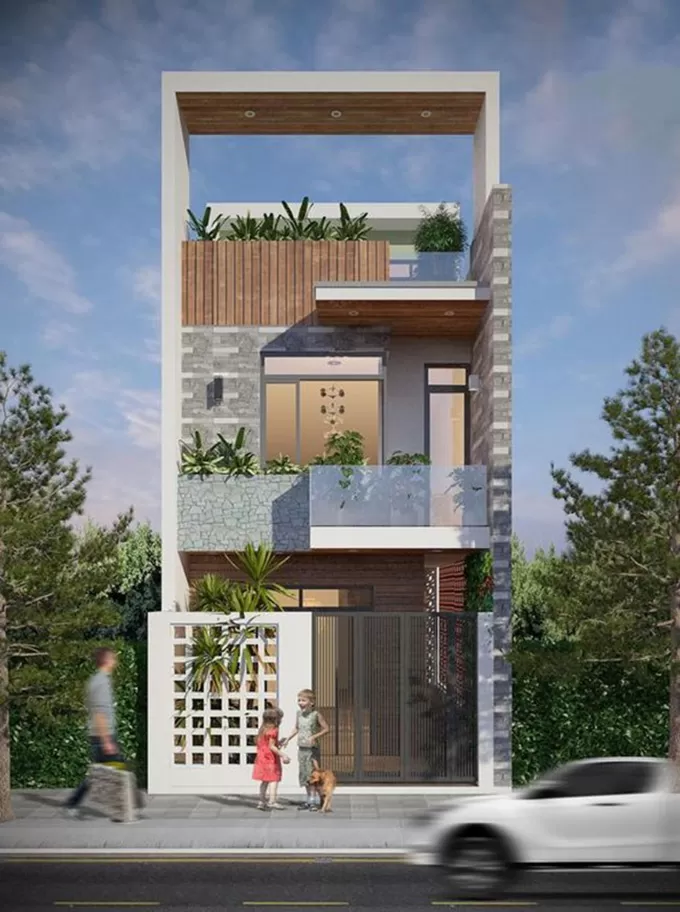 Nhà 1 trệt 1 lầu 1 tum phong cách hiện đại tối ưu công năng