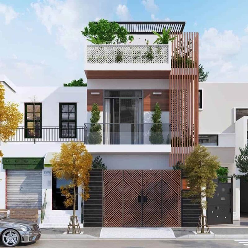 Mẫu thiết kế nhà phố 2 tầng 1 tum 3 phòng ngủ