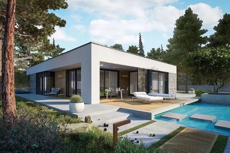 Mẫu biệt thự nhà vườn hiện đại có hồ bơi