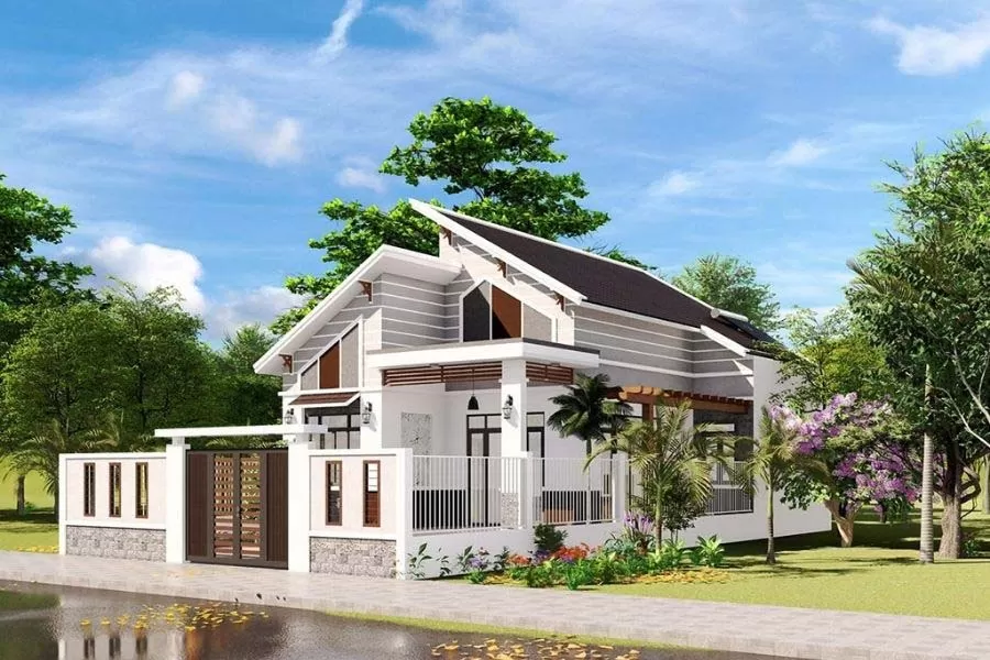 Không thể rời mắt với mẫu nhà 1 tầng 80m2 mái lệch ấn tượng