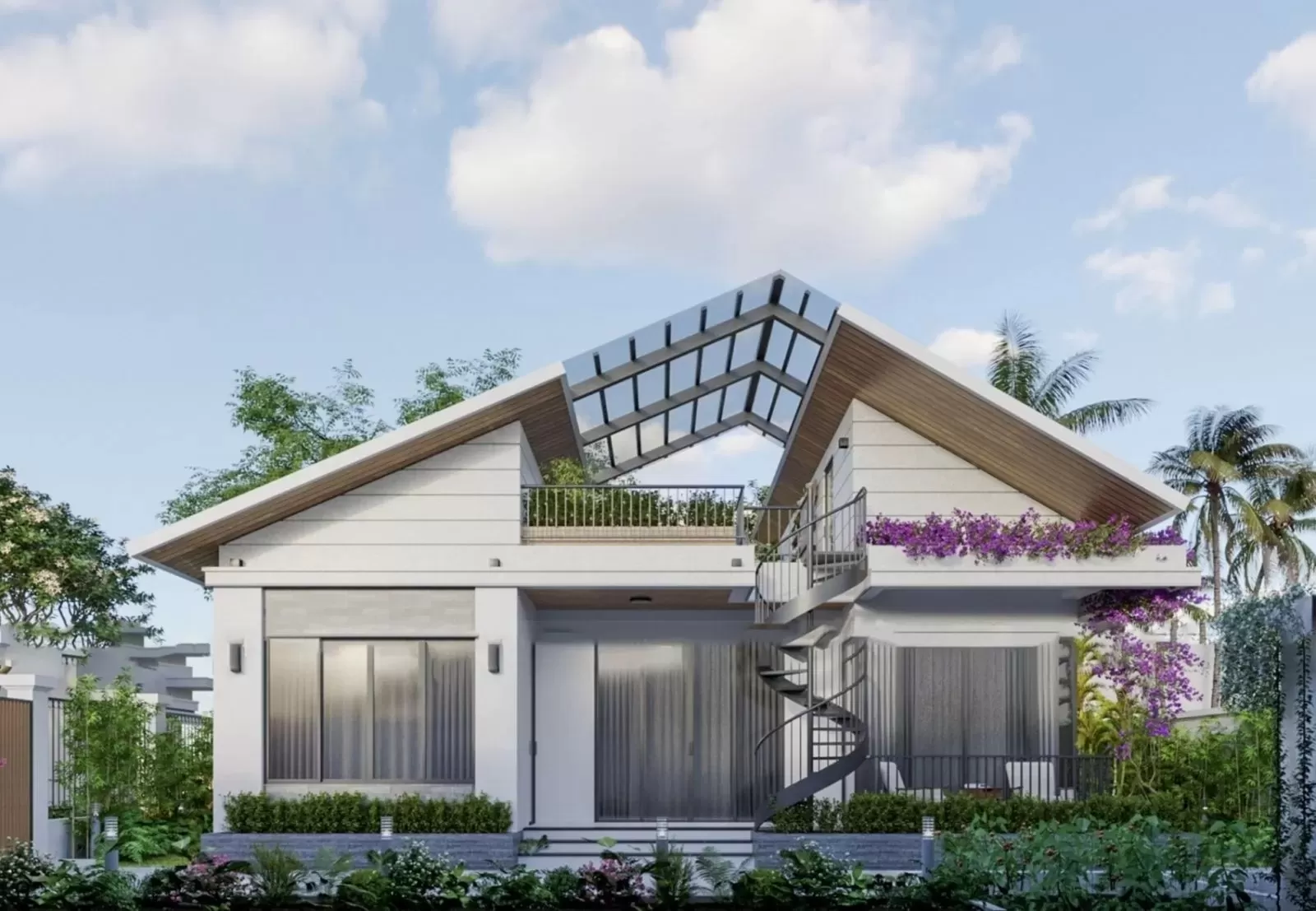 Thiết kế nhà 100m2 không gian mở có thang xoắn ngoài trời độc đáo