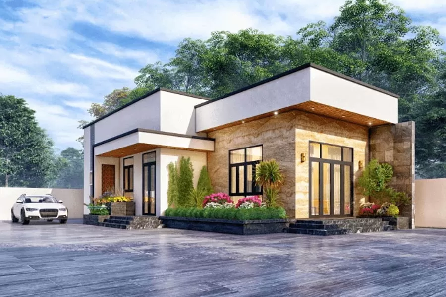 Nhà cấp 4 mái bằng nông thôn có kết cấu đơn giản hài hòa