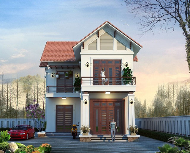 Mẫu nhà 2 tầng mái thái ở nông thôn có không gian rộng rãi
