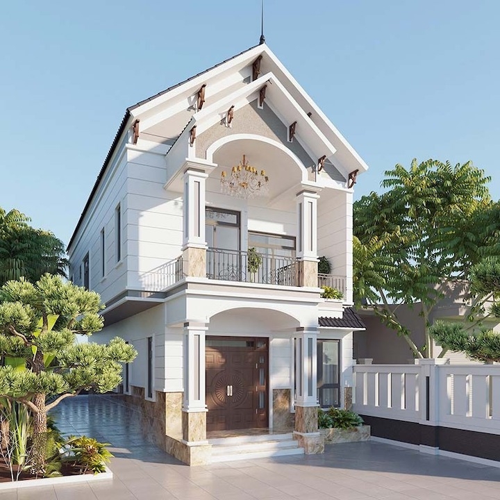 Mẫu nhà 2 tầng mái thái Tân Cổ Điển hài hòa cuốn hút