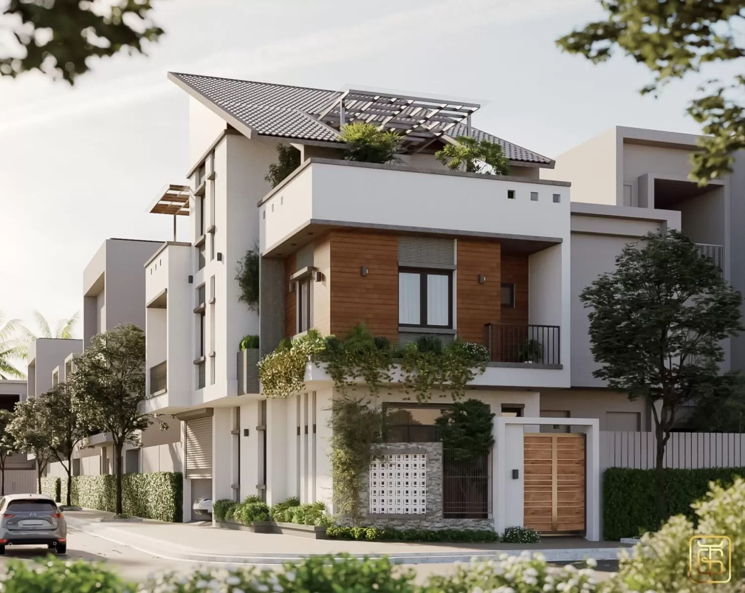 Nhà ngang 6m dài 15m 2 tầng hiện đại sở hữu mặt tiền ấn tượng