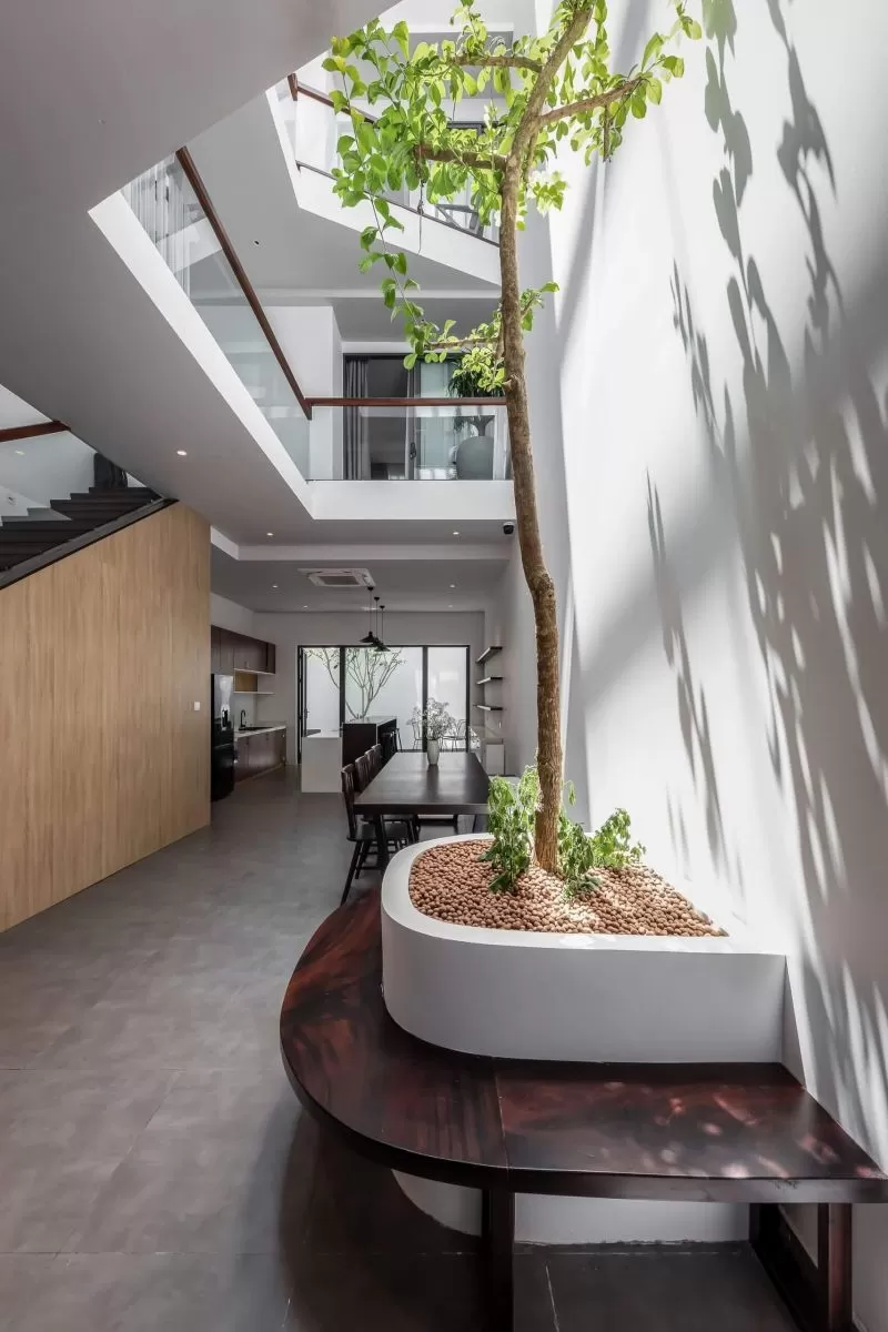 Thiết kế bên trong mẫu nhà 2 tầng có giếng trời thông thoáng