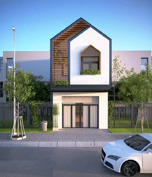Mẫu nhà 2 tầng 5x20m mái chóp nhỏ nhắn xinh xắn