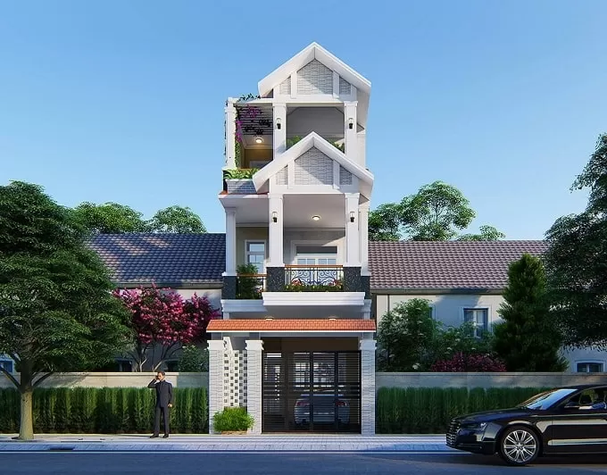 Mẫu nhà 5x20m 3 tầng mái thái phóng khoáng