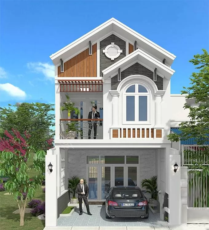 Nhà mái thái 2 tầng có gara đẹp mắt