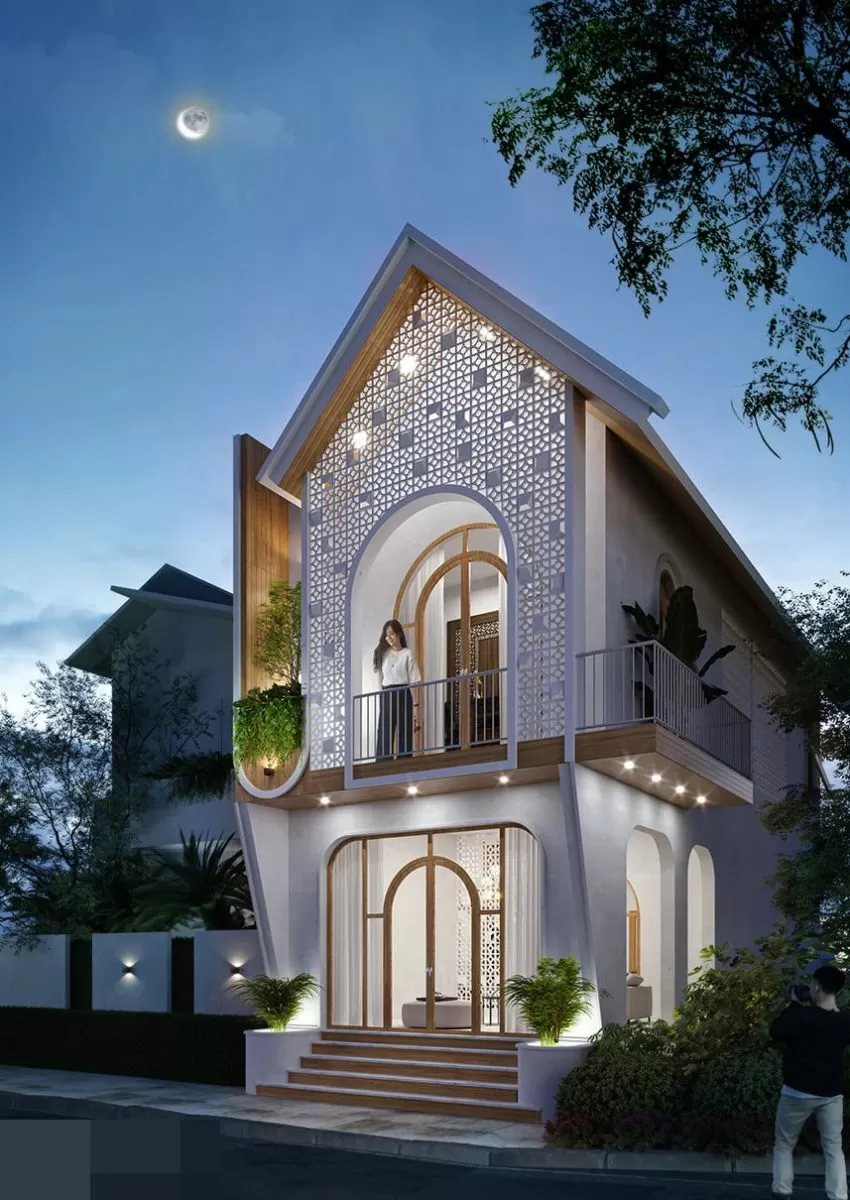 Nhà 2 tầng 3 phòng ngủ mái chóp xinh xắn vô cùng cuốn hút