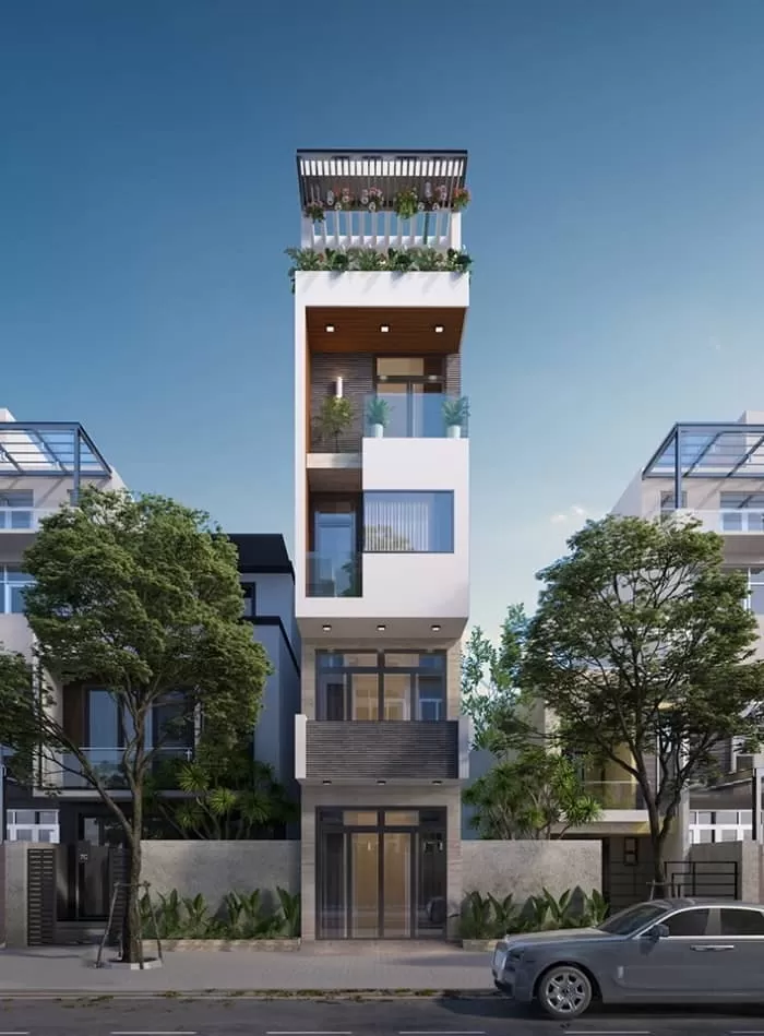 Thiết kế nhà phố 5 tầng có thang máy đẹp, sang trọng
