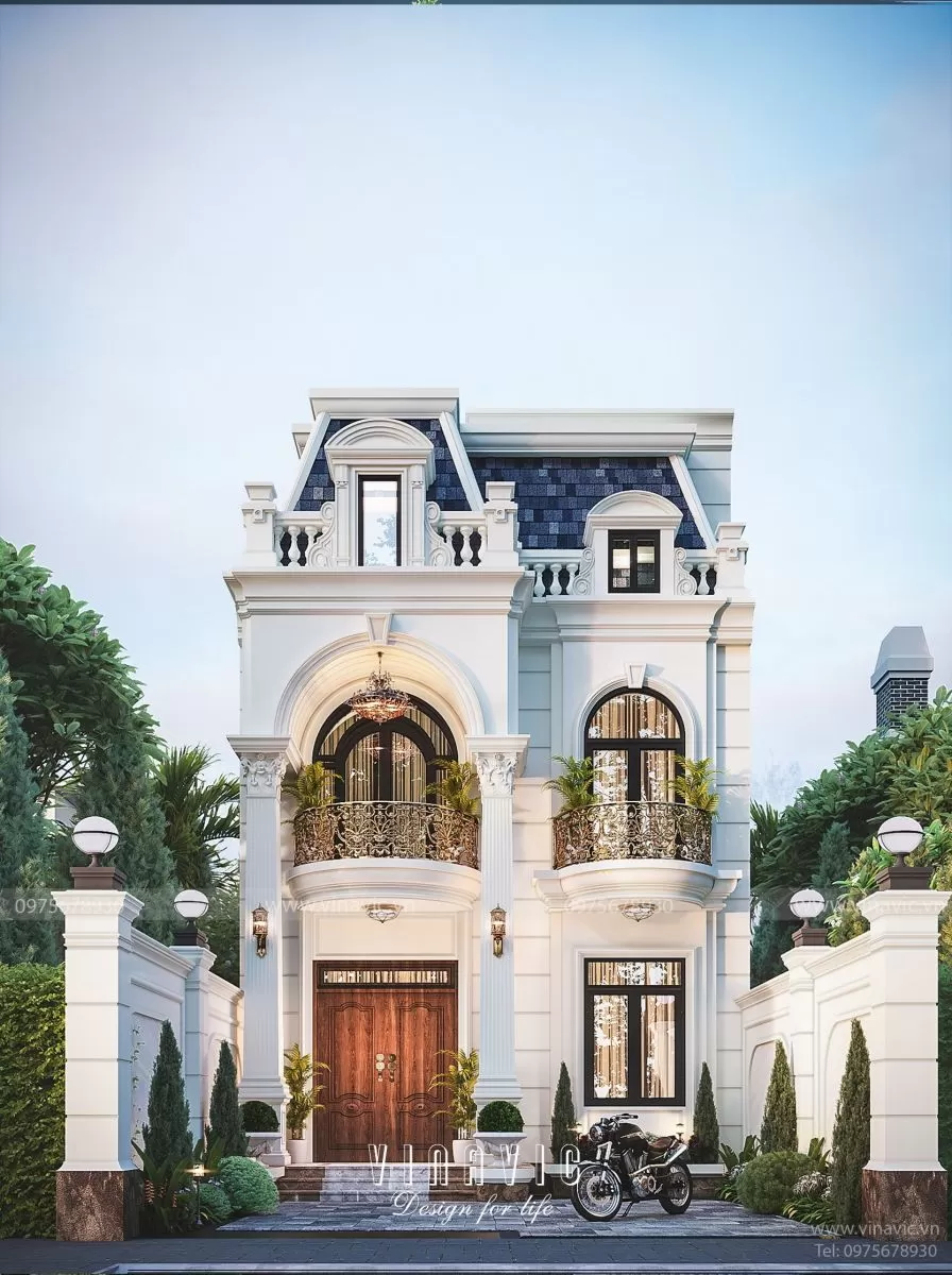Mẫu thiết kế biệt thự 3 tầng mặt tiền 7m sâu 14m Tân Cổ Điển