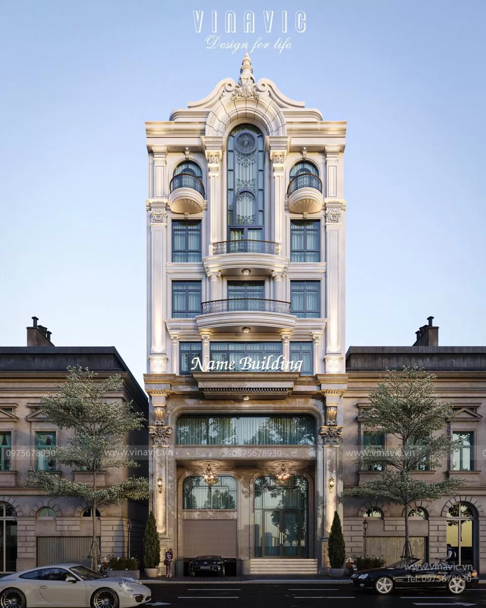 Mẫu thiết kế nhà ở kết hợp kinh doanh 6 tầng tân cổ điển 300m2 BT2370