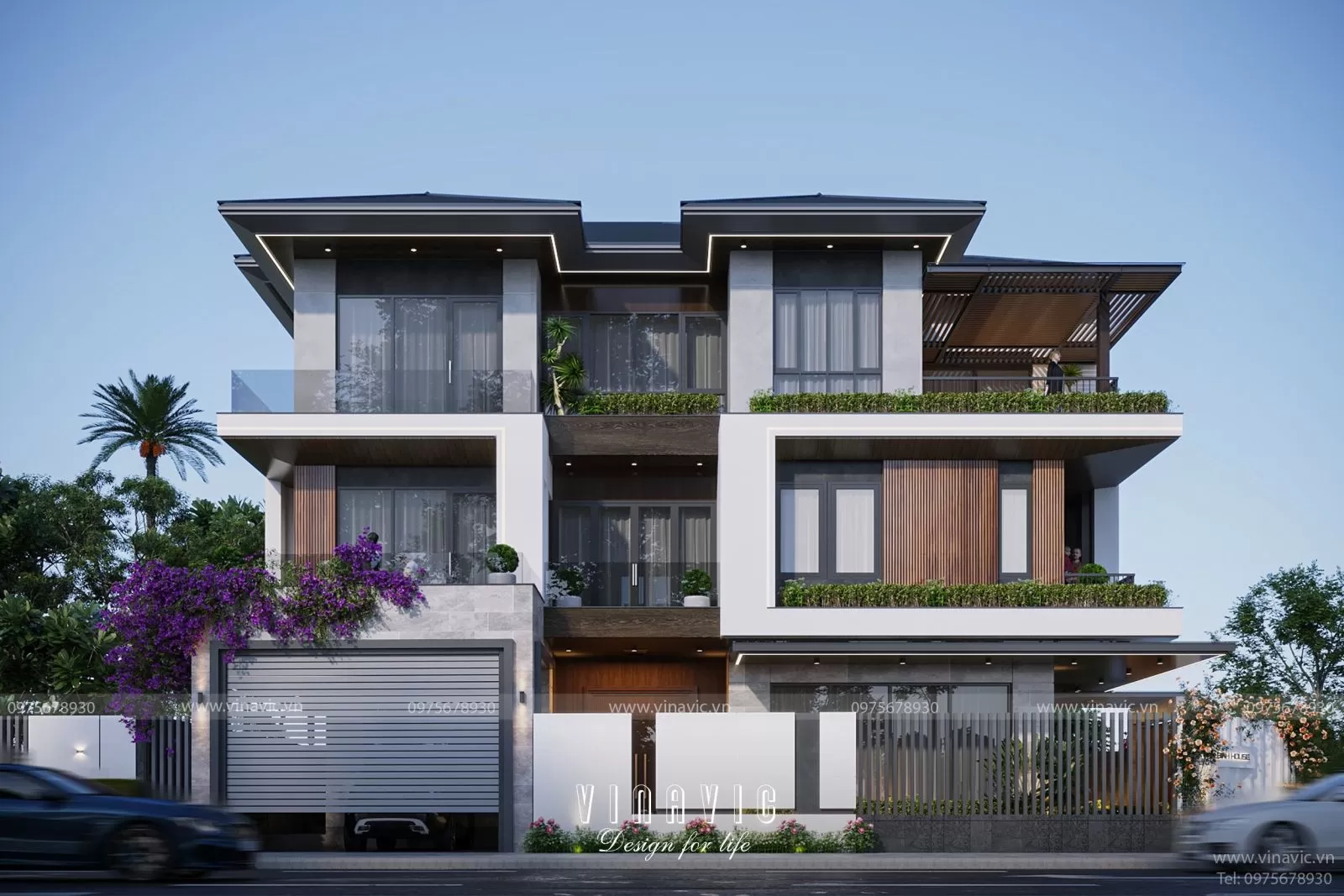 Biệt thự 3 tầng 2 mặt tiền 180m2 sở hữu phong cách kiến trúc hiện đại, sang trọng