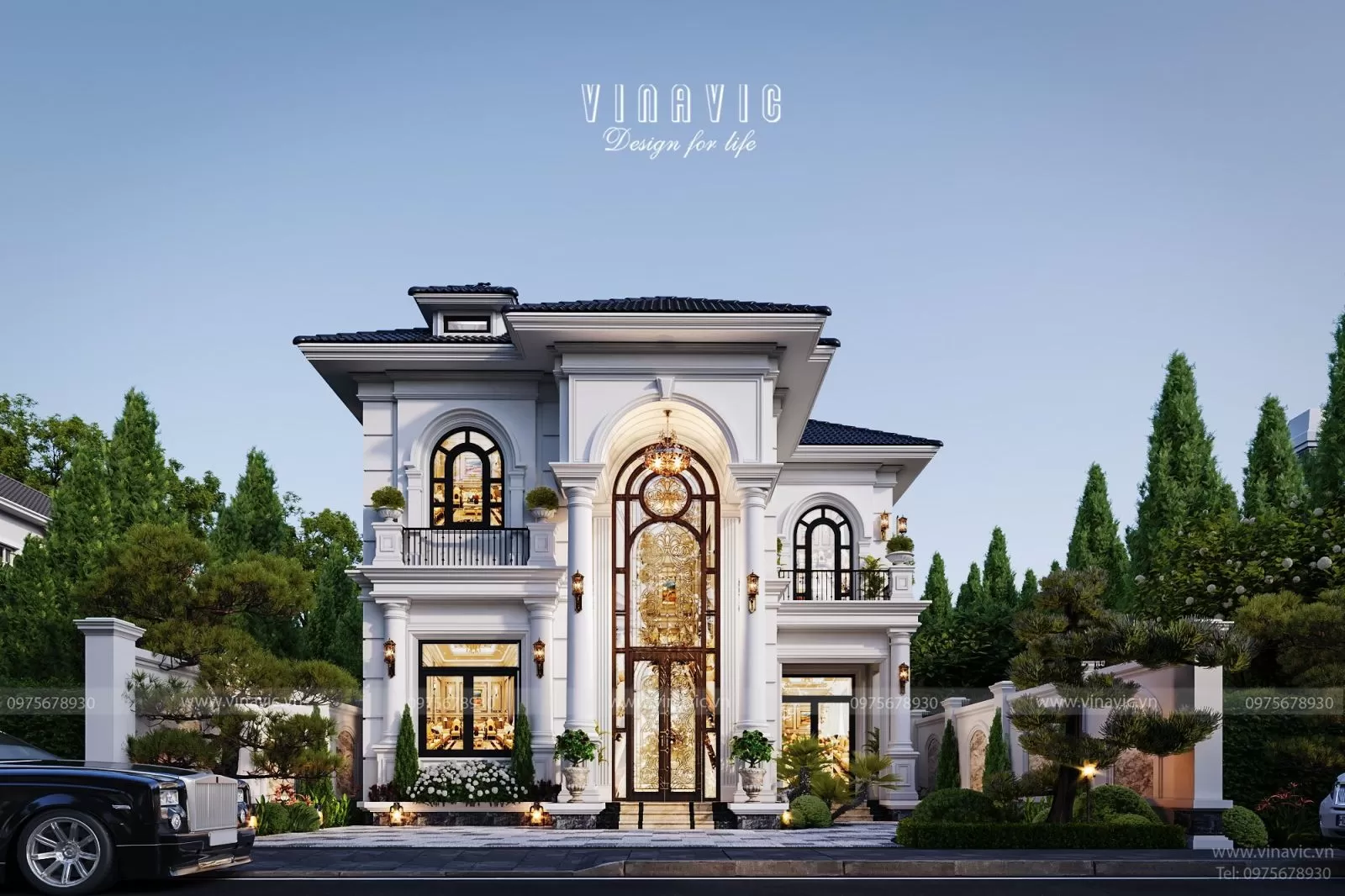 Mẫu biệt thự tân cổ điển 2 tầng mái nhật 165m2 11m x 15m BT2376