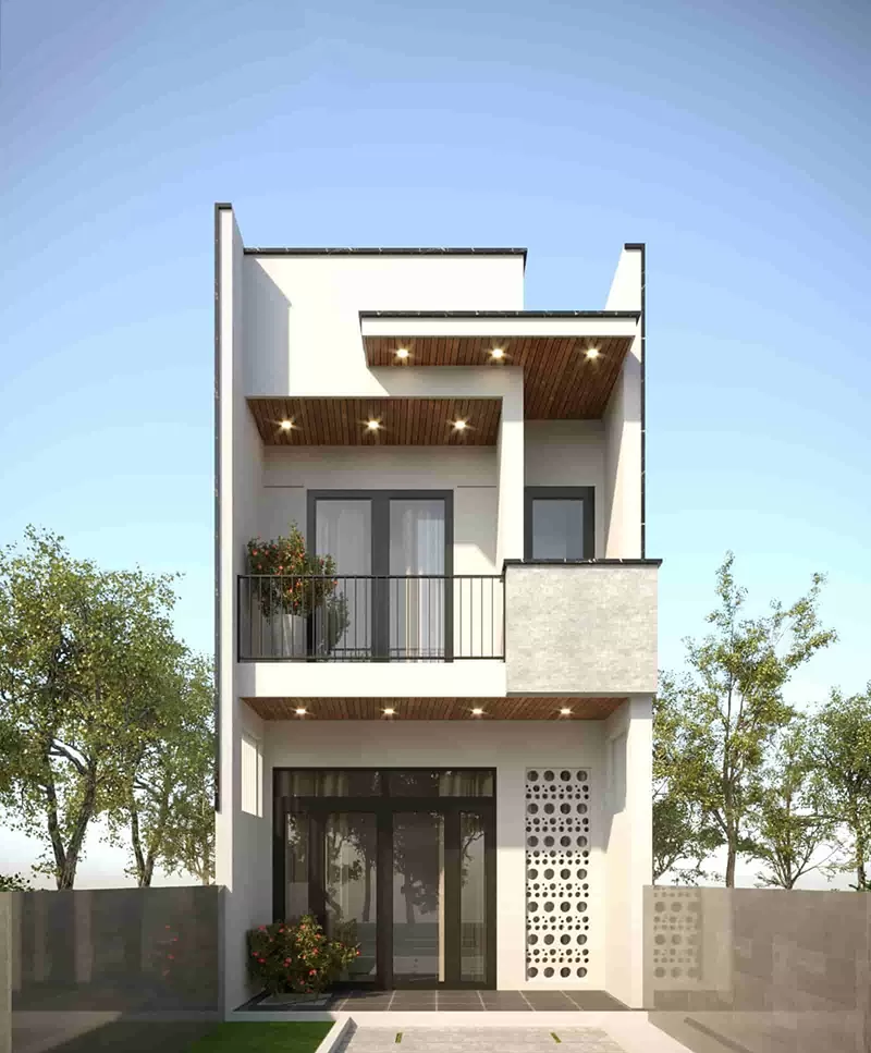 Mẫu nhà 2 tầng hiện đại mái bằng có thiết kế đơn giản
