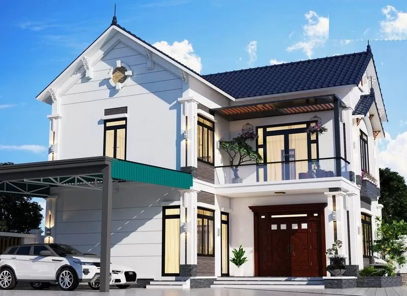 Mẫu nhà chữ L 2 tầng đẹp ở nông thôn