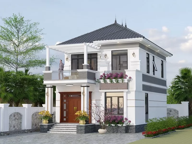 Mẫu nhà vườn 2 tầng mái nhật ở nông thôn chi phí thấp