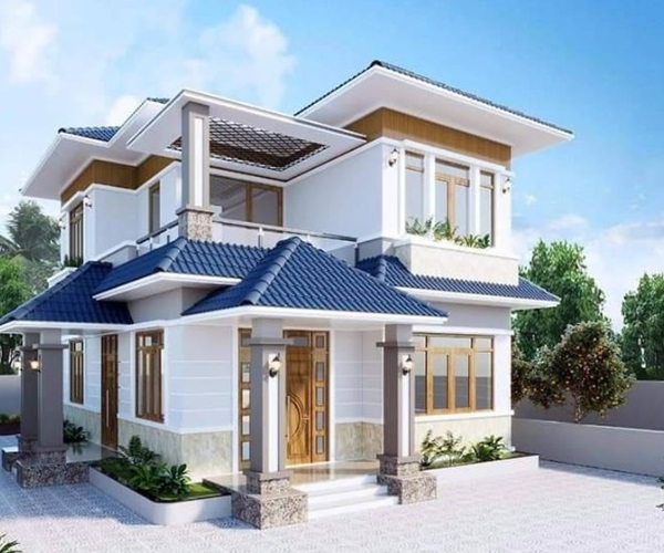 Hệ mái nhật được sử dụng phổ biến với mẫu nhà 2 tầng nông thôn 500 triệu
