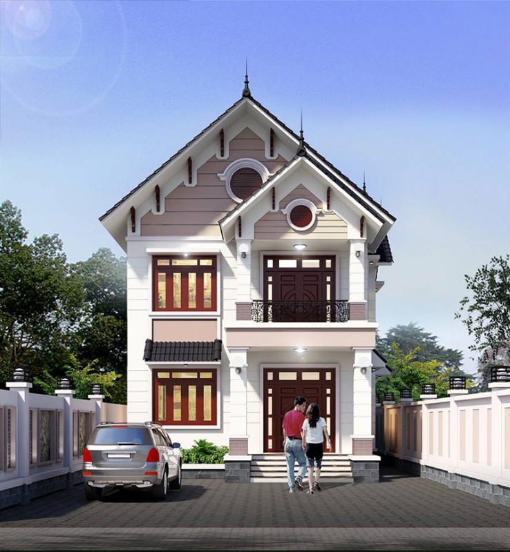 Mẫu nhà 2 tầng nông thôn 500 triệu mái thái phổ biến