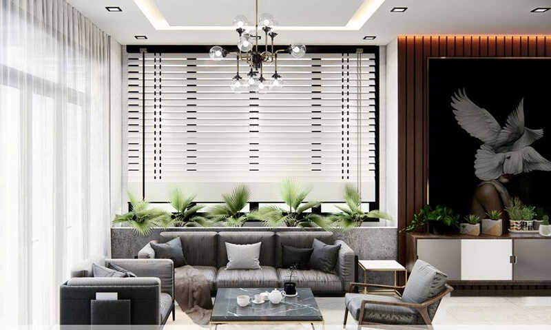 Phòng khách nhà 2 tầng nông thôn 500 triệu đầy đủ công năng