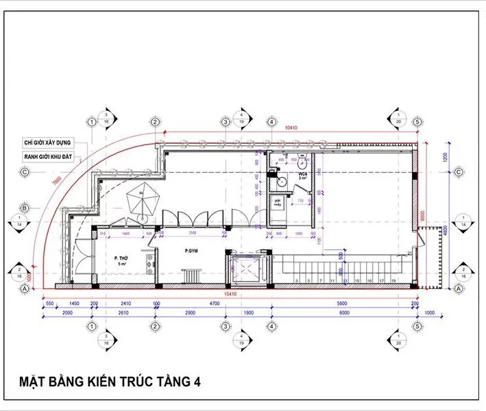Mặt bằng tầng 4 mẫu nhà phố 4 tầng 1 tum