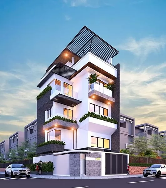 Mẫu nhà 4 tầng 1 tum 2 mặt tiền lộng lẫy giữa phố