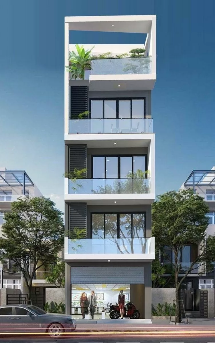 Thiết kế nhà 4 tầng 1 tum phong cách hiện đại phóng khoáng rộng rãi