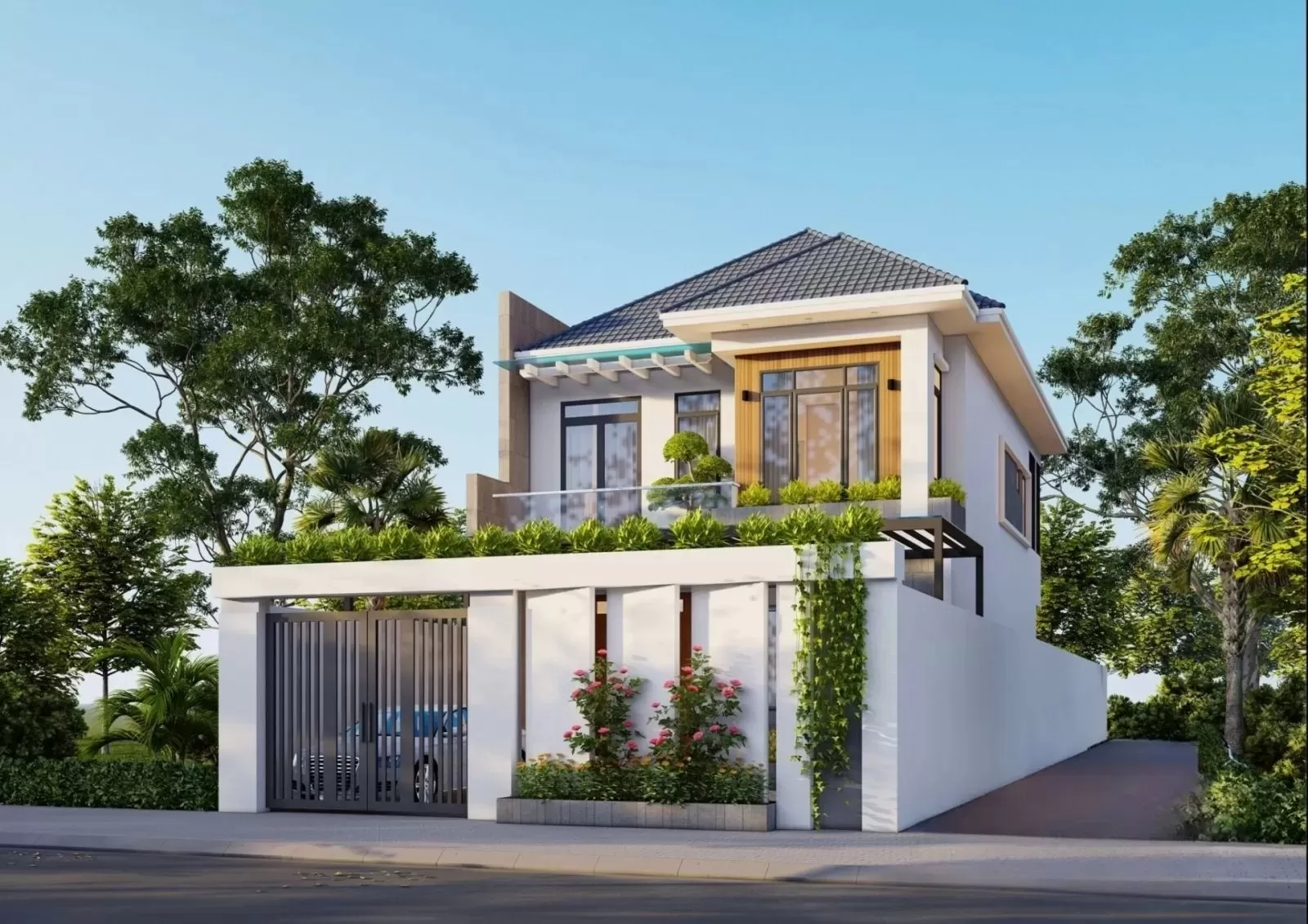 Nhà 1 trệt 1 lầu mái nhật với chi tiết trang trí đơn giản