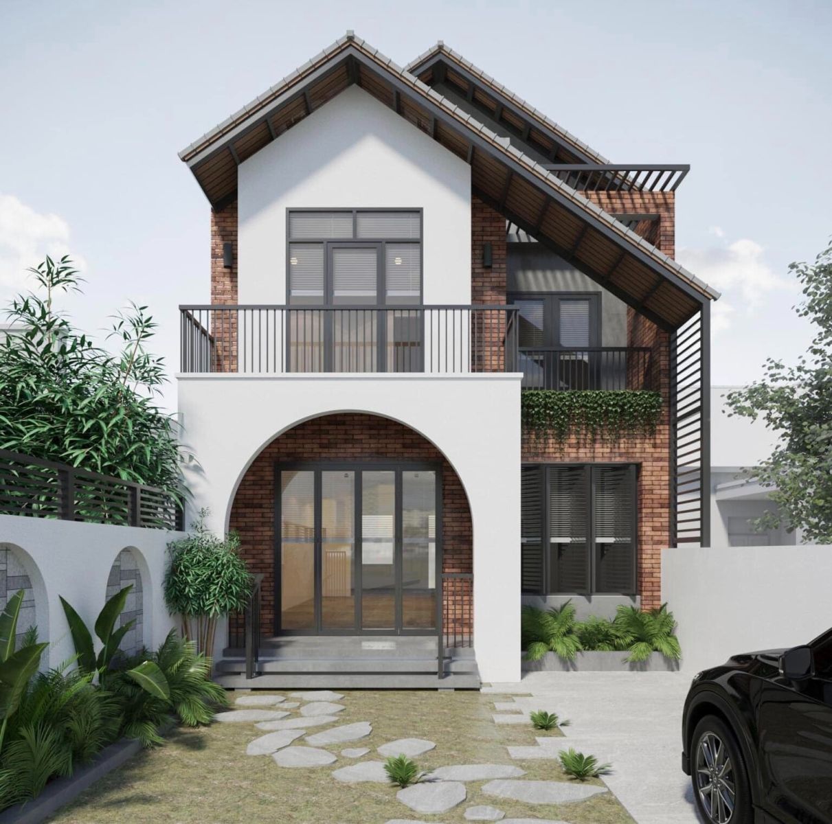 Nhà 1 trệt 1 lầu mái thái 3 phòng ngủ với chi tiết trang trí đơn giản