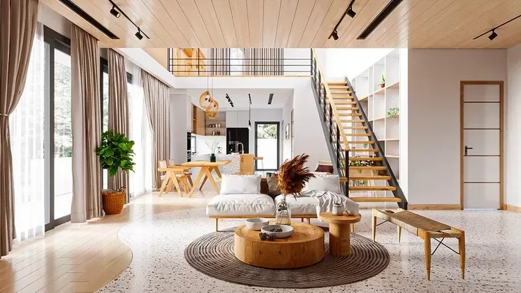 Nhà gác lửng 5x18m được thiết kế thông thoáng với 3 phòng ngủ