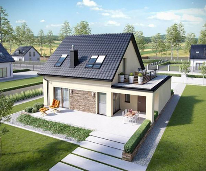 Mẫu nhà cấp 4 gác lửng 5x18m mái ngói truyền thống